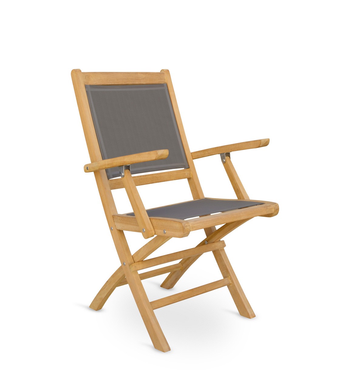 Estila Masívna záhradná skladacia stolička Jardin z teakového dreva so sivým poťahom 90cm