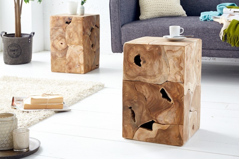 Estila Vidiecky masívny príručný stolík Vezelay z teakového dreva 30cm