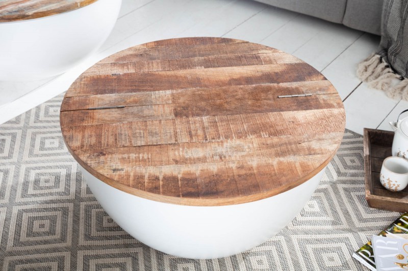 Estila Moderný okrúhly konferenčný stolík Sevii z kovu a dreva s úložným priestorom 61cm