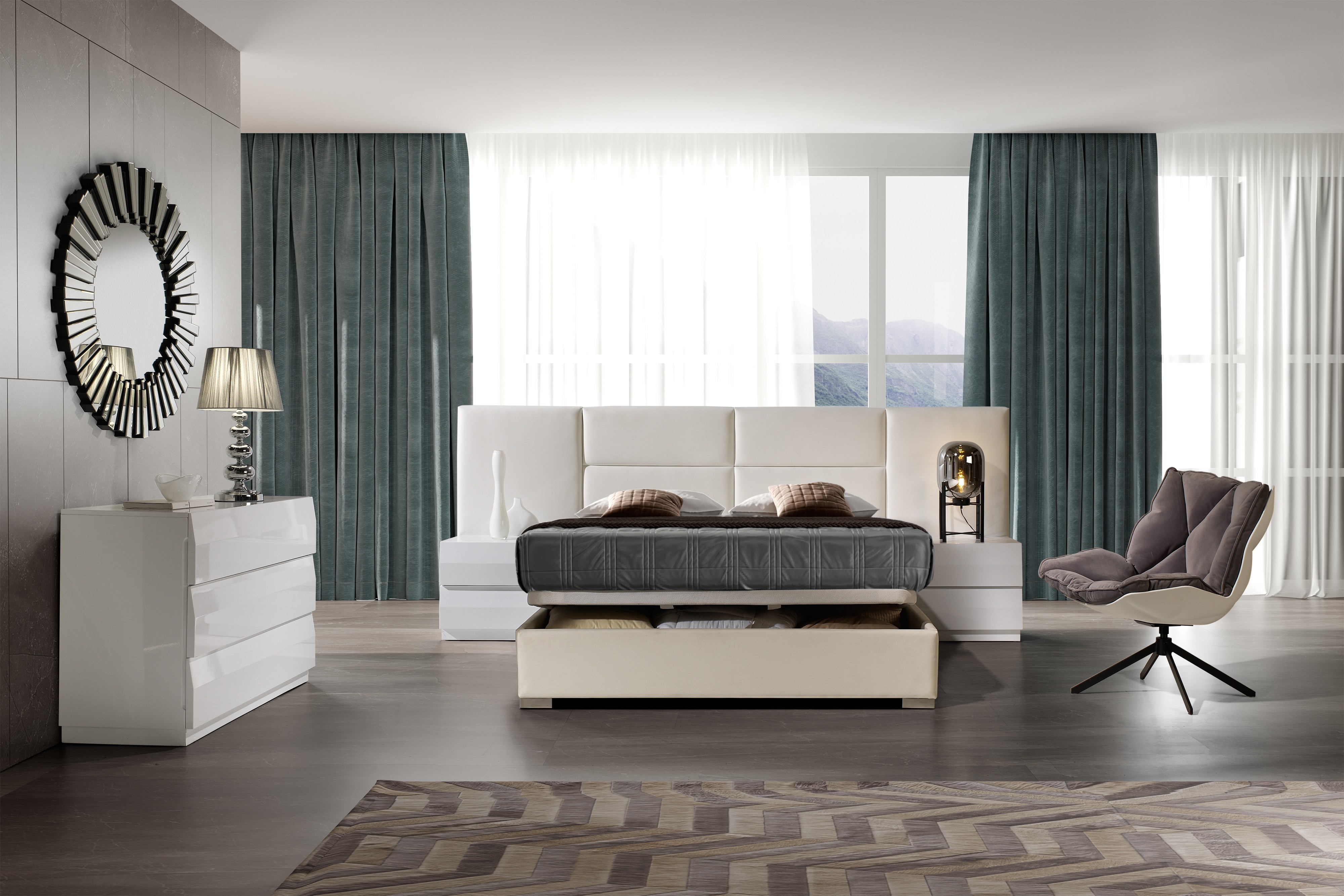 Estila Moderná luxusná posteľ Sara s rozšíreným čelom s čalúnením z ekokože a s úložným priestorom 140-180cm