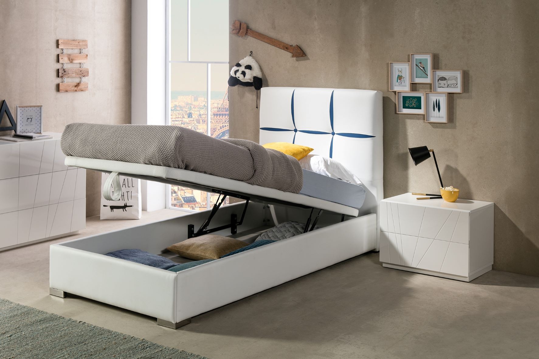 Estila Dizajnová jednolôžková posteľ Veronica s koženým poťahom a s úložným priestorom 90-105cm