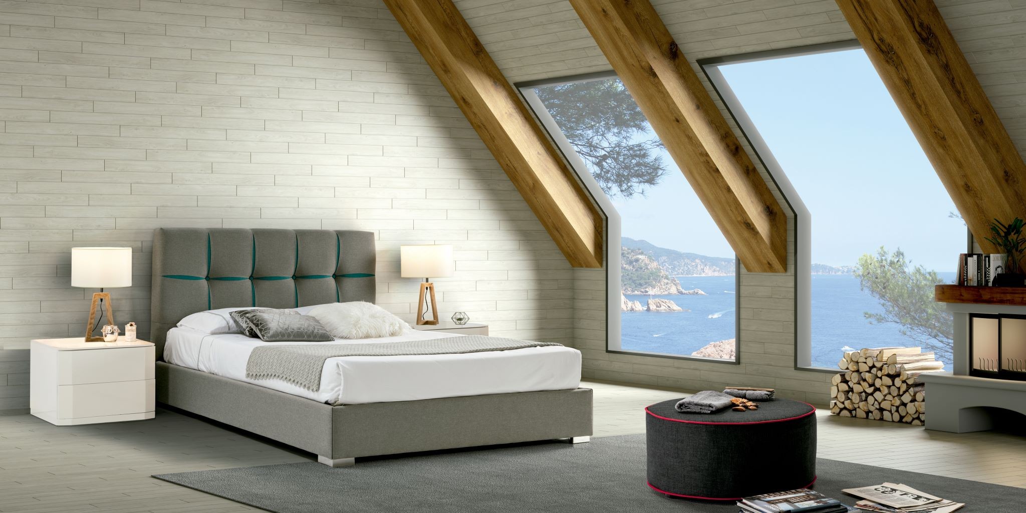 Estila Dizajnová manželská posteľ Veronica so sivým čalúnením s geometrickým vzorom 140-180cm