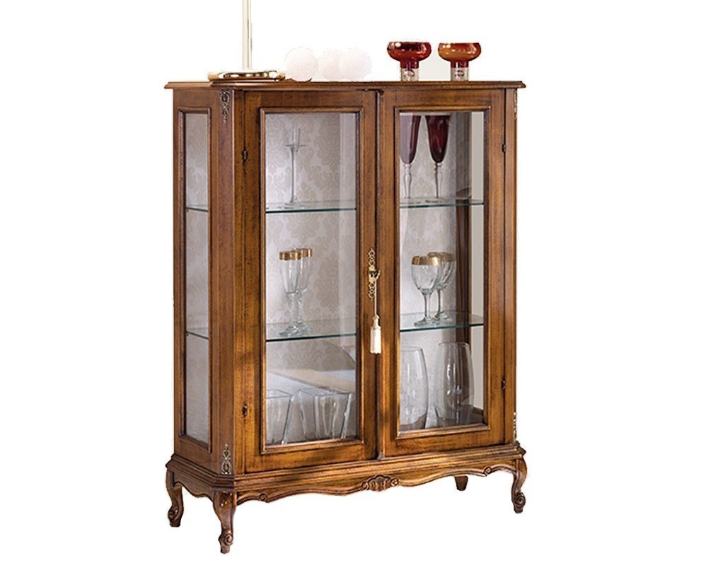 Estila Luxusná ručne vyrezávaná klasická dvojdverová vitrína Emociones z masívneho dreva s vyrezávanými nožičkami 115cm