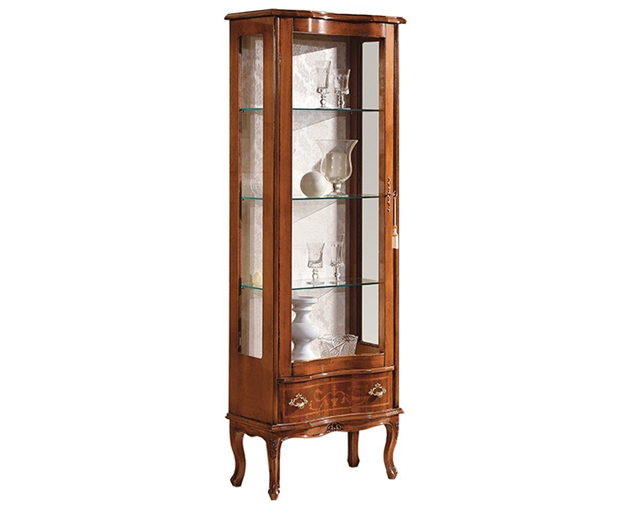 Estila Luxusná klasická vitrína Clasica z masívu so štyrmi poličkami a zásuvkou (pravá) 175 cm