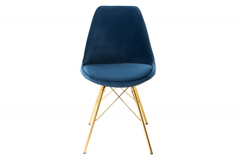Estila Dizajnová moderná stolička Scandinavia so zlatými kovovými nohami a tmavomodrým čalúnením 86cm