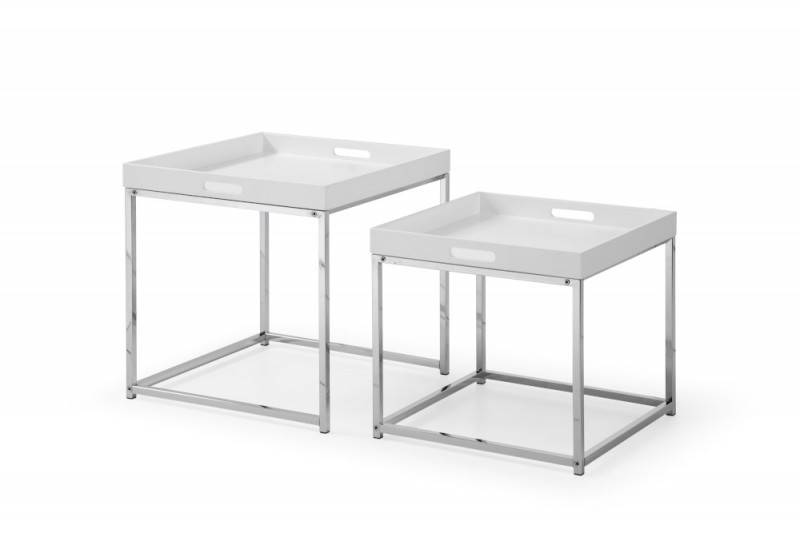 Estila Moderný set dvoch príručných stolíkov Elements so striebornou kovovou konštrukciou a s odnímateľným podnosom