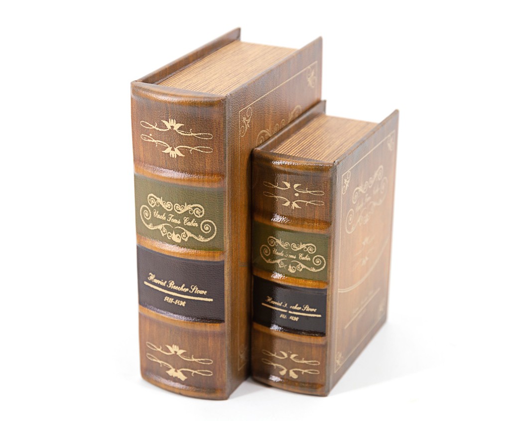 Estila Koloniálny set knihy Kabína strýka Toma v béžovom koženom obale s dekoratívnym motívom diela 24cm