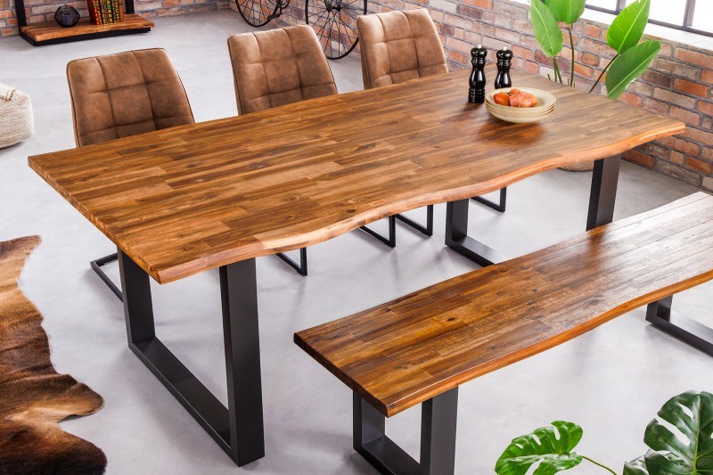 Estila Industriálny obdĺžnikový jedálenský stôl Marron Miel z masívneho dreva s čiernymi kovovými nožičkami hnedý 180cm