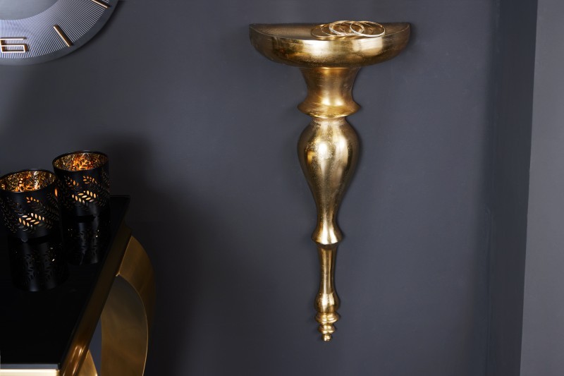 Estila Luxusná antická nástenná konzola Persephone v zlatom prevedení z kovu s ozdobnou konštrukciou 25cm