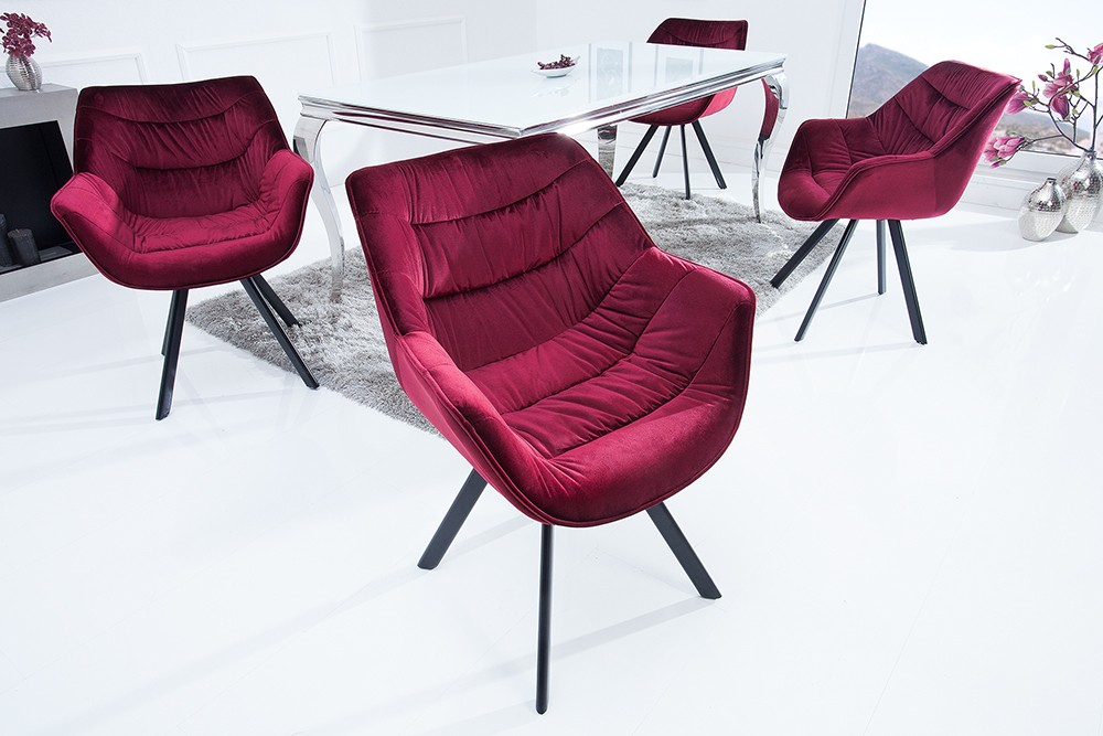 Estila Dizajnová otočná čalúnená stolička Antik so zamatovým prešívaným poťahom v karmínovej červenej 67cm