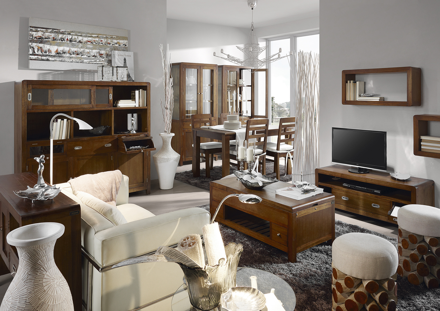 Luxusný nábytok do obývacej izby z masívneho dreva tmavohnedej farby