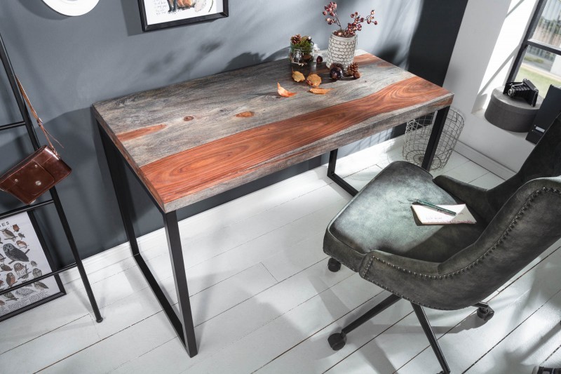 Estila Industriálny písací stôl Elements z masívneho palisandrového dreva s čiernou kovovou konštrukciou 118cm
