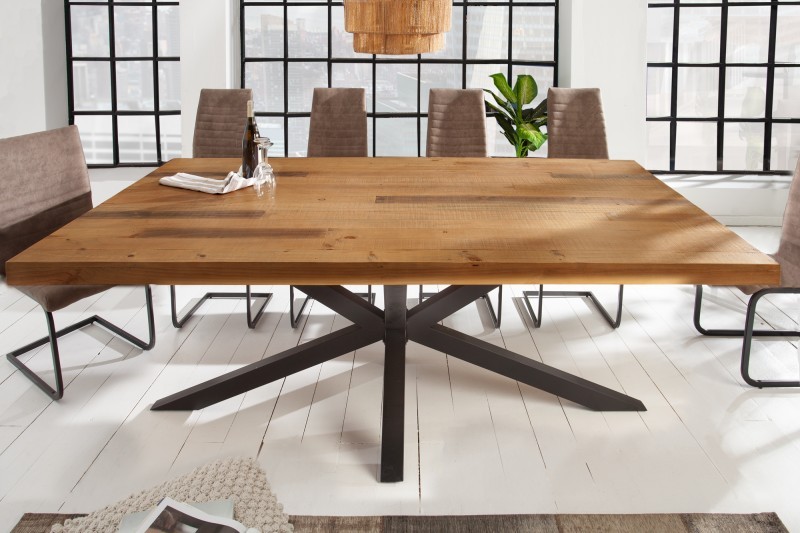 Estila Industriálny masívny stôl Comedor z masívneho dreva a čiernymi prekríženými nohami z kovu 240cm