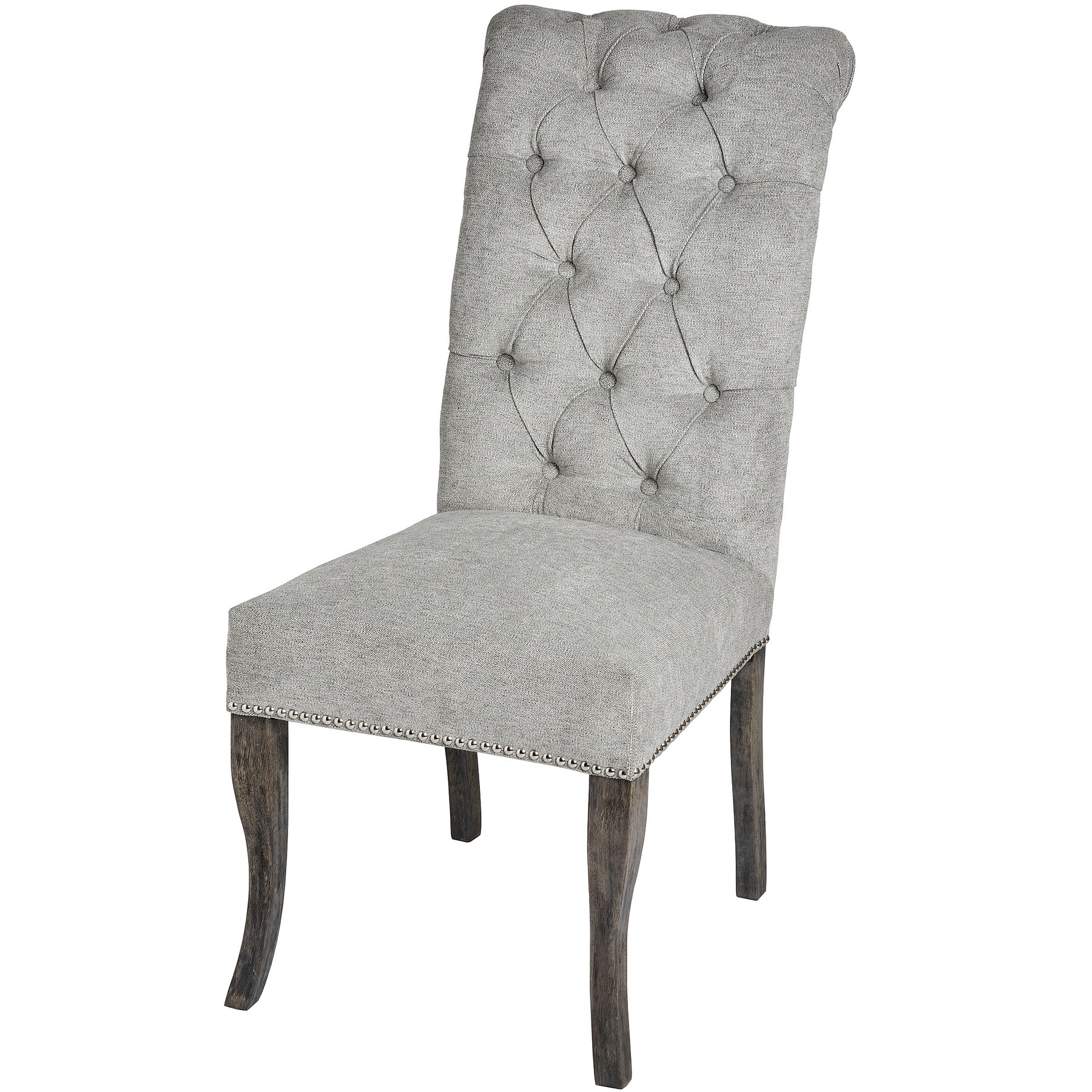 Estila Chesterfield luxusná jedálenská stolička Roll Top Thatcher sivá so strieborným klopadlom 105cm