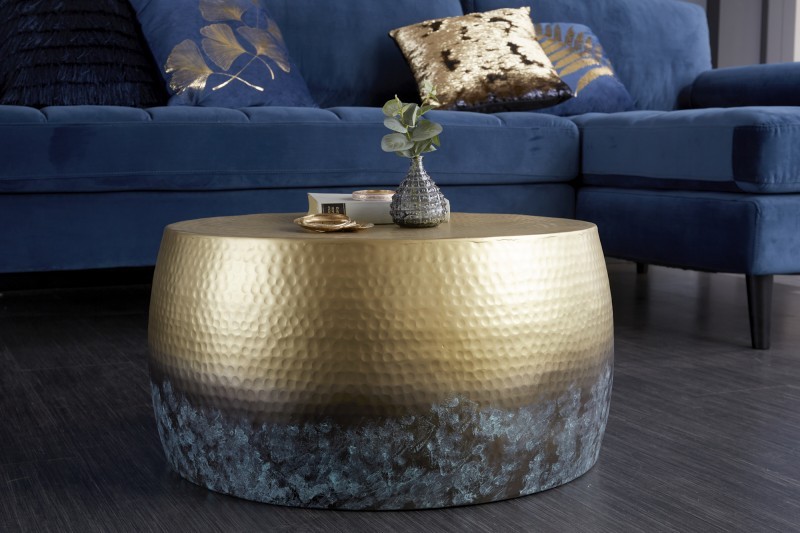 Estila Orientálny konferenčný stolík Hammerblow Orient kruhového tvaru v zlatej farbe 60cm