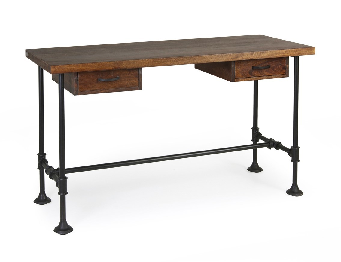 Estila Industriálny pracovný stôl HIERRO z masívneho mangového dreva s čiernou kovovou konštrukciou