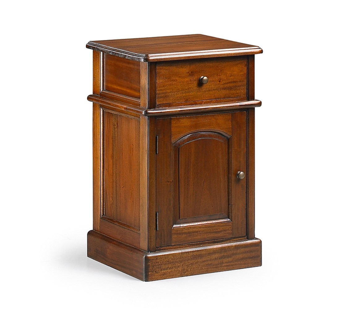 Estila Koloniálny luxusný príručný stolík M-VINTAGE z masívneho mahagónového dreva so zásuvkou a dvierkami cm