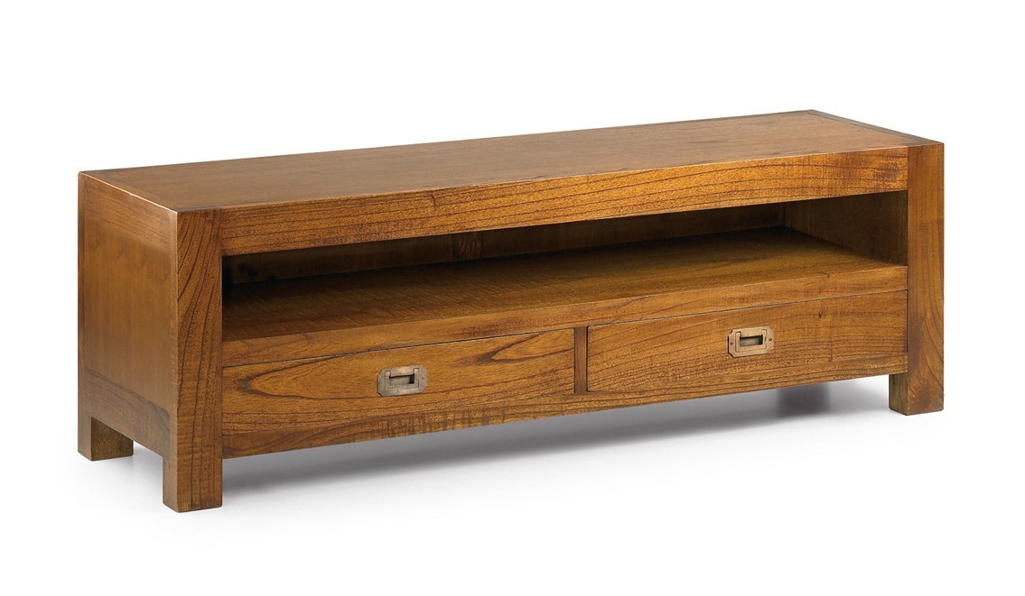 Estila Dizajnový TV stolík z masívneho dreva Star s dvomi zásuvkami a poličkou 130cm