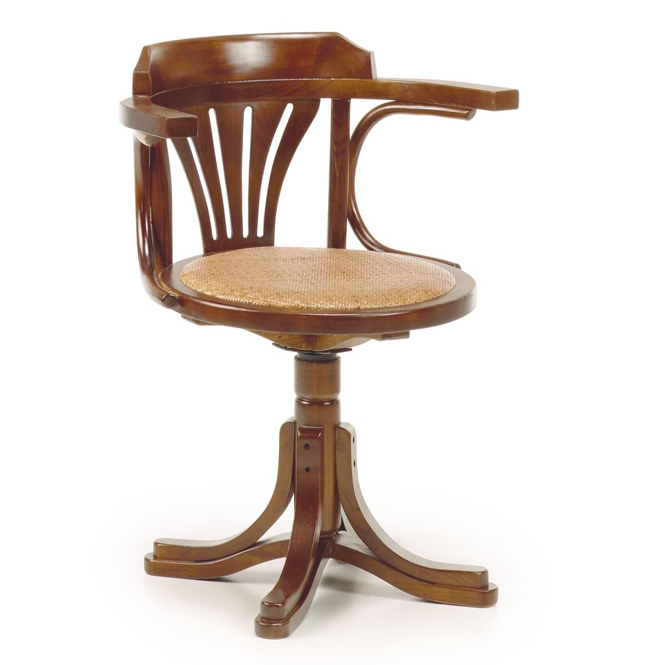 Estila Luxusná otočná ratanová stolička RATTAN s podrúčkami z masívneho hnedého dreva