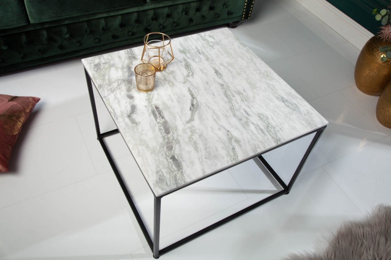 Estila Art-deco štýlový konferenčný stolík Elements Blanc z lešteného mramoru 50cm