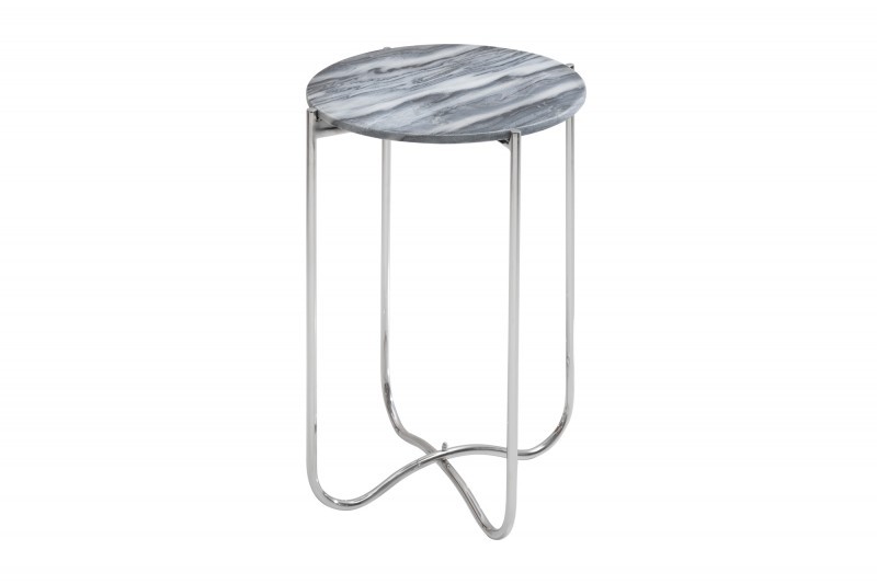 Estila Art-deco luxusný príručný stolík Jaspe so sivou mramorovou doskou a striebornou konštrukciou z kovu 38cm