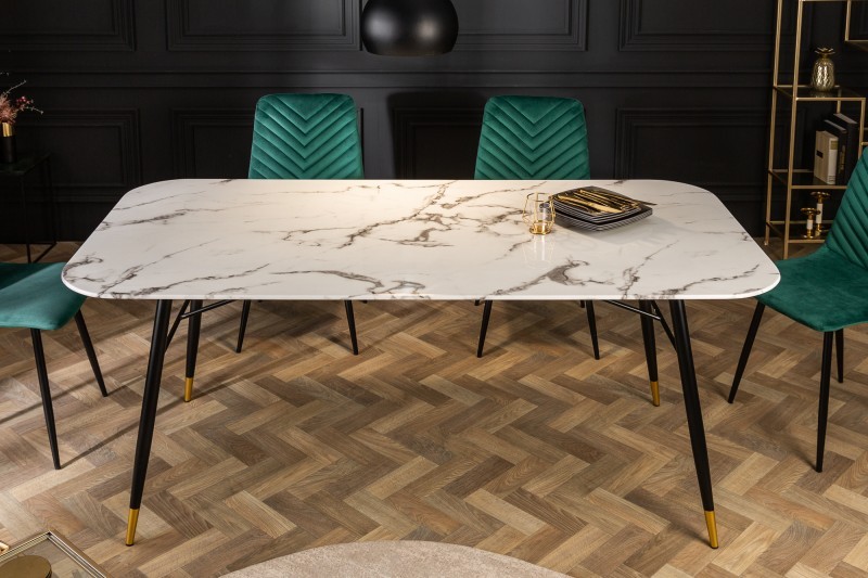 Estila Retro dizajnový jedálenský stôl Forisma s bielou povrchovou doskou s mramorovým vzhľadom 180 cm