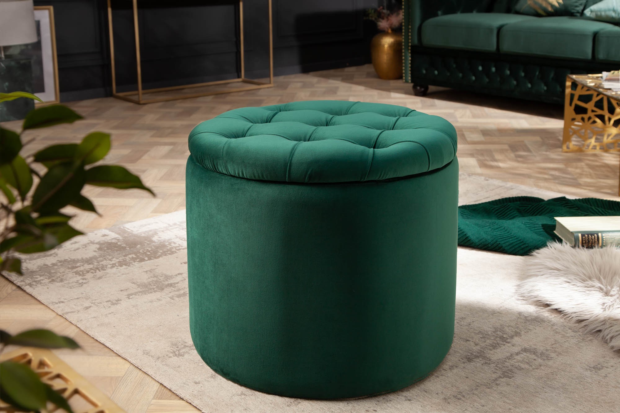 Estila Zámocká dizajnová smaragdová taburetka Modern Barock s úložným priestorom 50cm