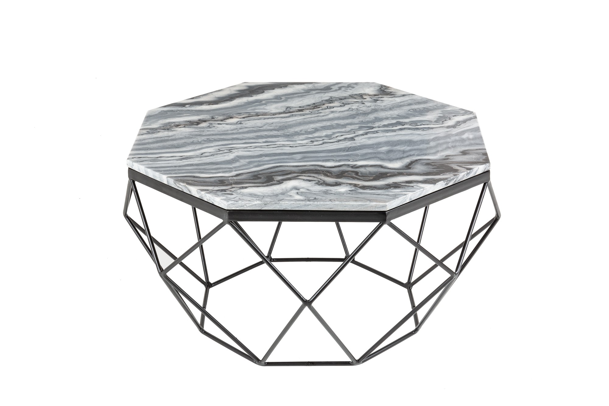 Estila Art-deco štýlový konferenčný stolík Adamantino so sivou mramorovou doskou a čiernou konštrukciou 69cm
