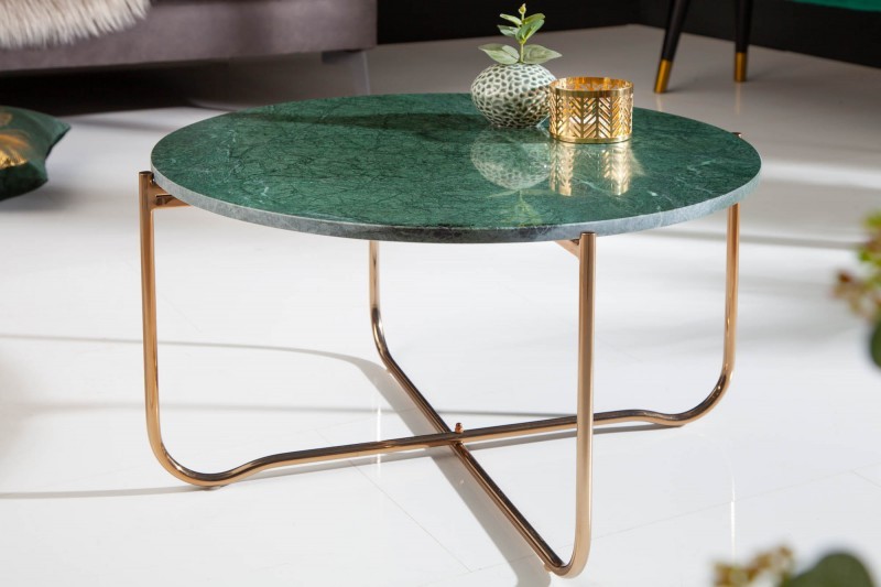 Estila Art-deco kruhový konferenčný stolík Noble zelenej farby z mramoru 62cm