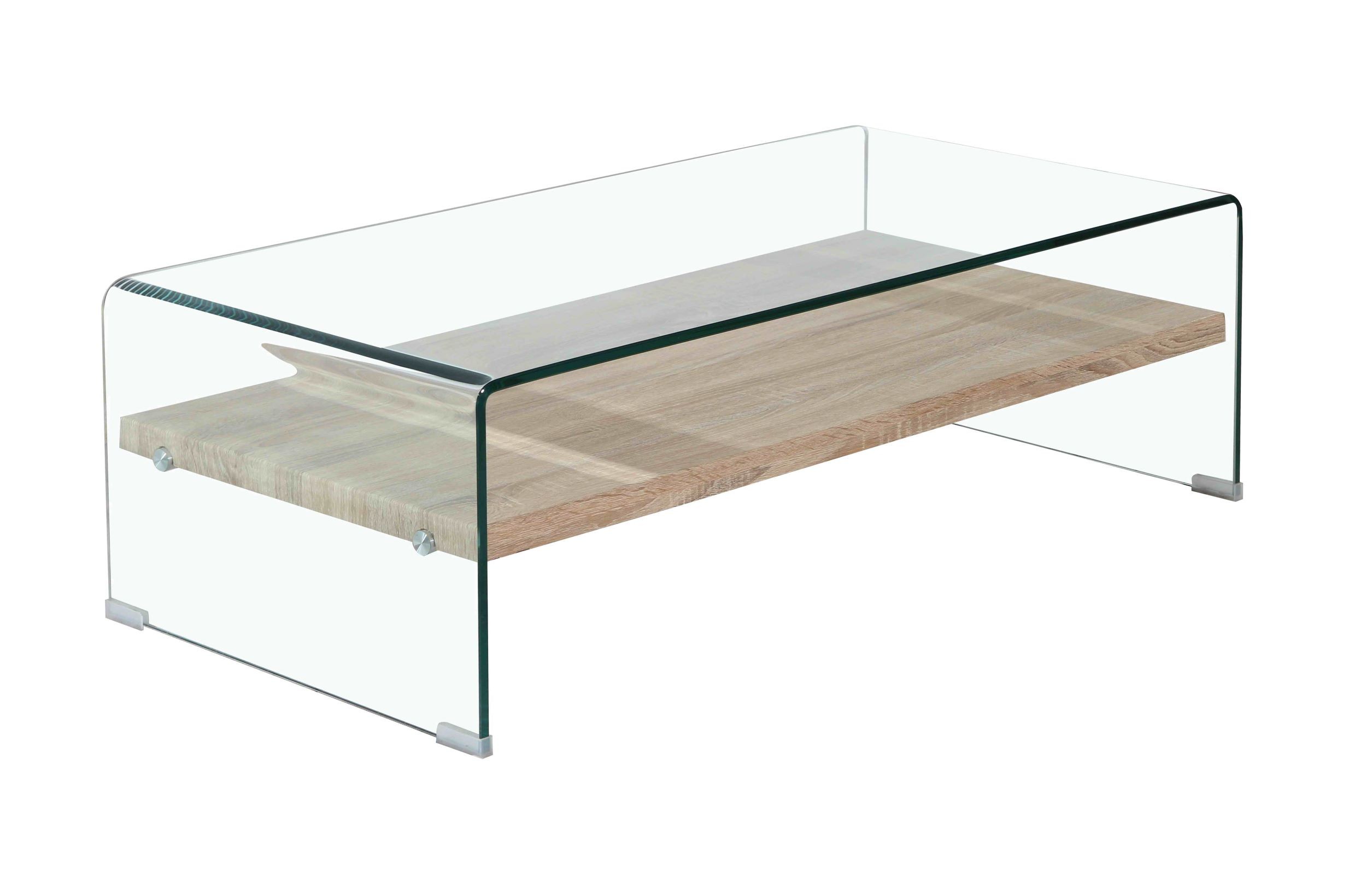 Estila Moderný sklenený konferenčný stolík Alize s drevenou poličkou 110cm