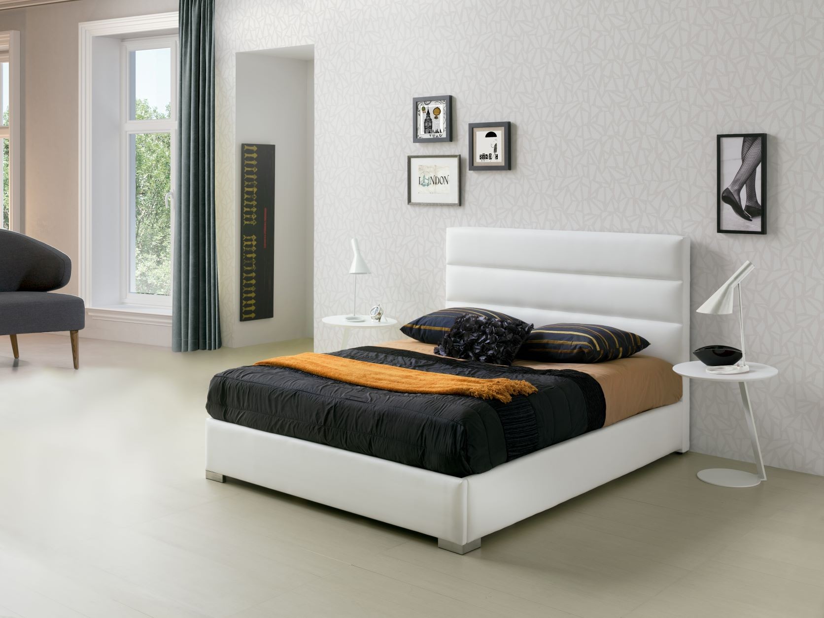 Estila Elegantná kožená čalúnená posteľ Lidia v bielej farbe s vysokým prešívaním čelom 90-180cm