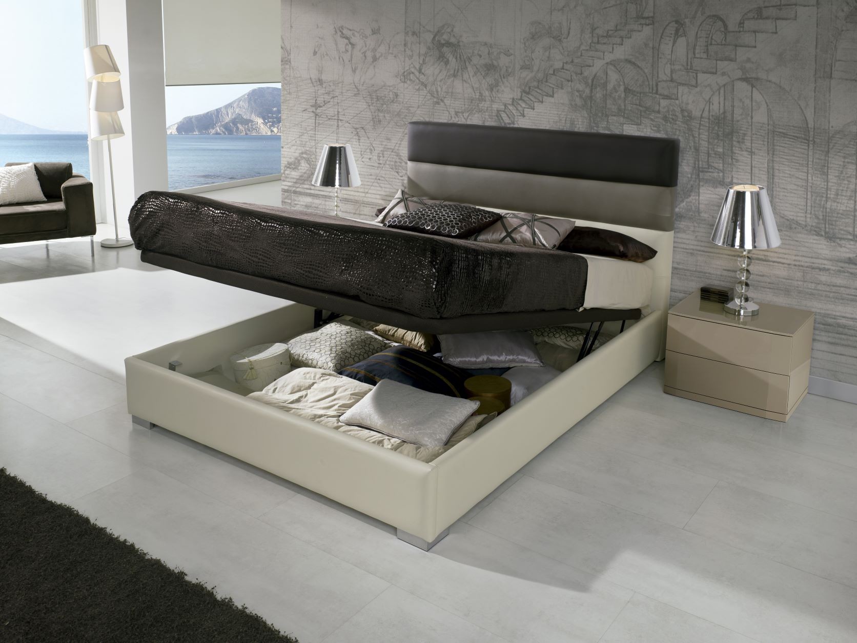 Estila Kožená dizajnová posteľ Desiree s prešívaným čelom a s úložným priestorom 90-180cm