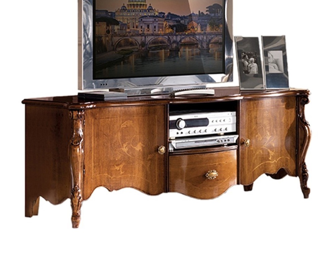 Estila Masívny klasický TV stolík Pasiones s dvierkami, zásuvkou a poličkou 153cm