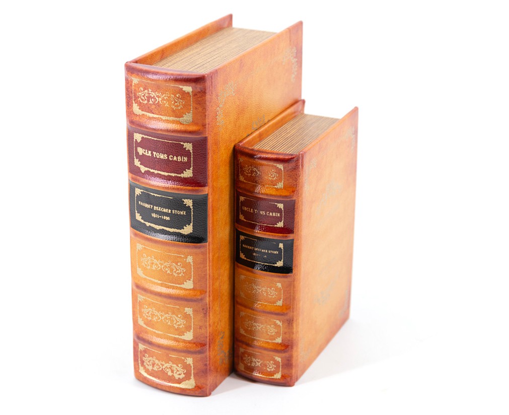 Estila Štýlový kožený set kníh H.B. Stowe v oranžovej farbe s dekoratívnym vzhľadom 27cm