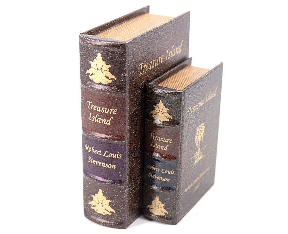 Estila Koloniálny kožený set kníh Ostrov pokladov v hnedom dekoratívnom obale 27cm