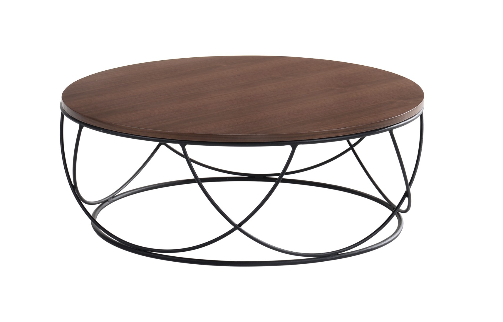 Estila Luxusný okrúhly konferenčný stolík Nordica Nogal z hnedého dreva v prevedení orech s čiernou kovovou podstavou 90 cm