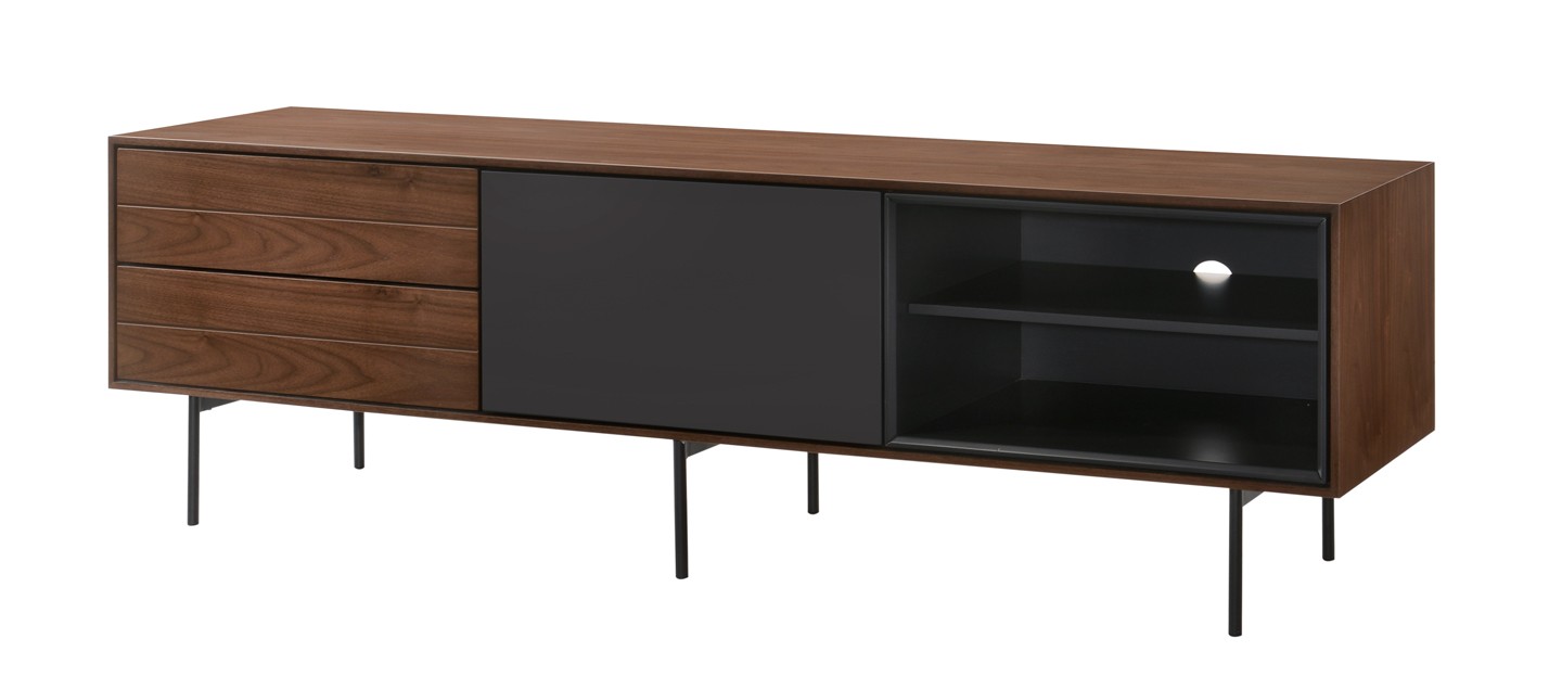 Estila Škandinávsky TV stolík Nordica Nogal z dreva v modernom orechovo hnedom vyhotovení s antracitovo sivou poličkou 170cm