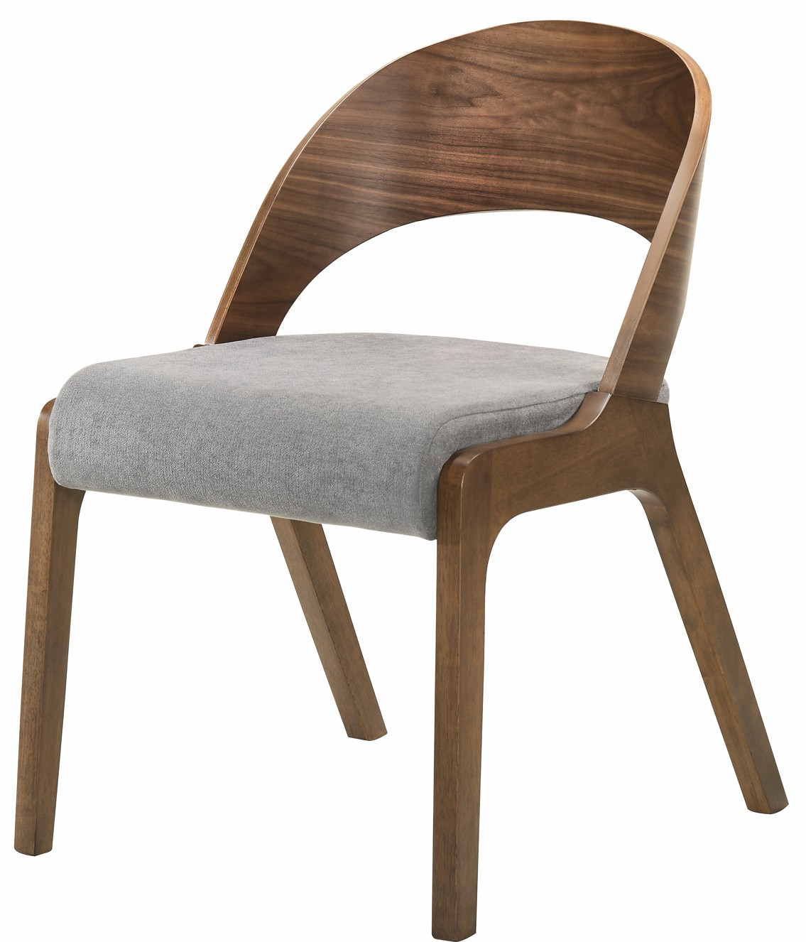 Estila Dizajnová jedálenská stolička Nordica Nogal z orechovo hnedého masívu so zaoblenou opierkou a sivým čalúnením 77cm