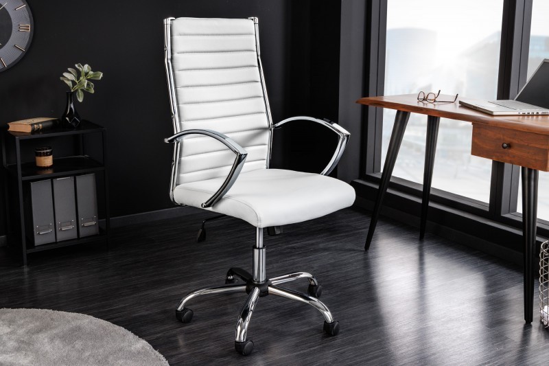 Estila Moderná biela kancelárska stolička Big Deal z ekokože s kovovou konštrukciou s nastaviteľnou výškou 107-117cm