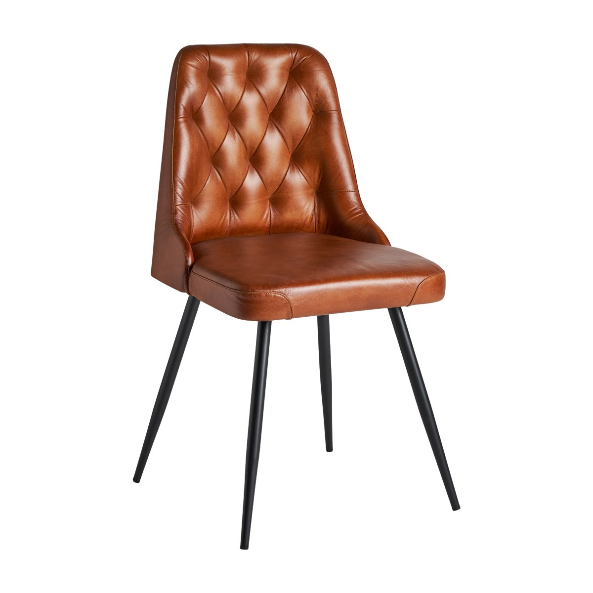 Estila Vintage dizajnová jedálenská stolička Kingsley s hnedým koženým čalúnením a čiernymi nohami z kovu 85cm