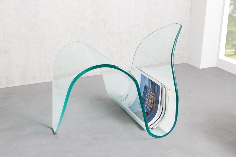 Estila Sklenený príručný stolík Ghost v atypickom tvare moderný 62cm