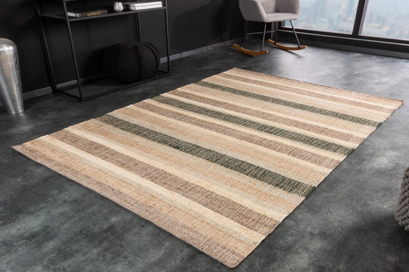 Estila Štýlový moderný obdĺžnikový koberec Persen z konope s pruhovaným dizajnom v naturálnych odtieňoch 230cm
