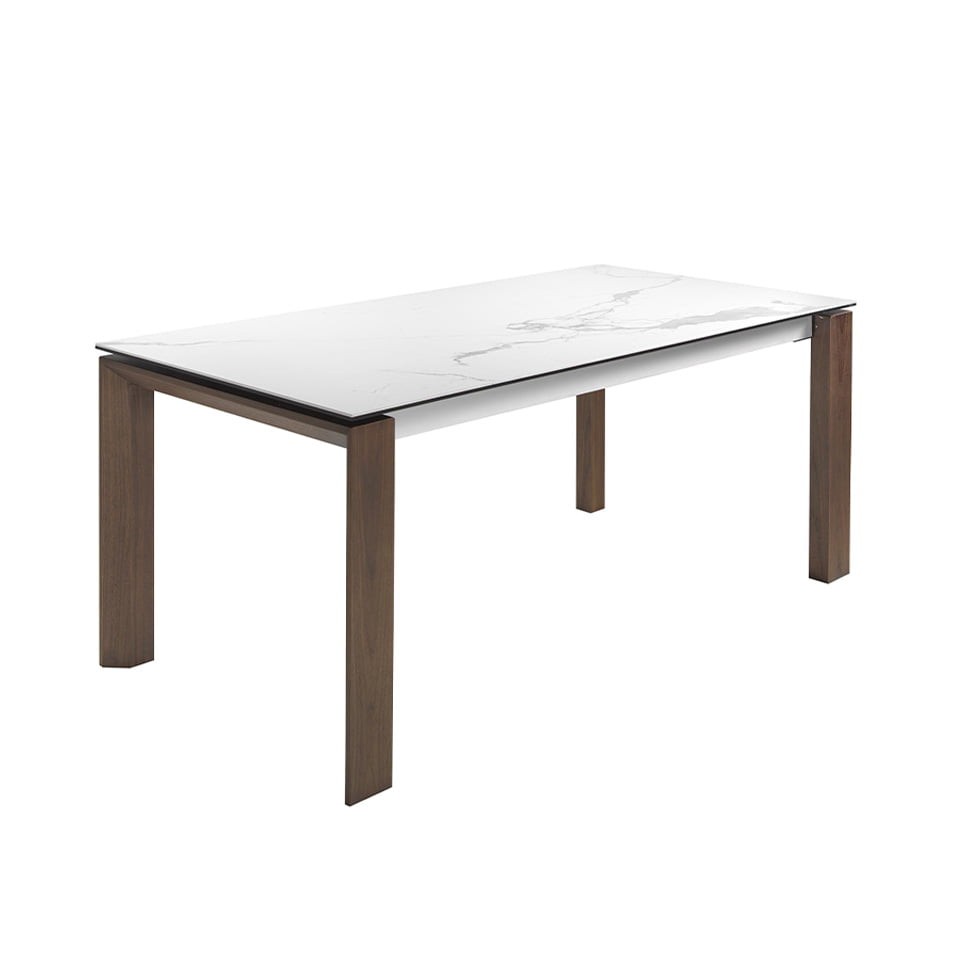Estila Moderný rozkladací jedálenský stôl Vita Naturale z dreva a porcelánu v prevedení orech a biely mramor 180-235cm