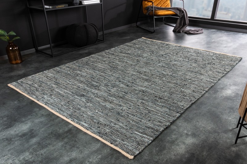 Estila Modro-sivý koberec Canna z pravej kože obdĺžnikový 230cm