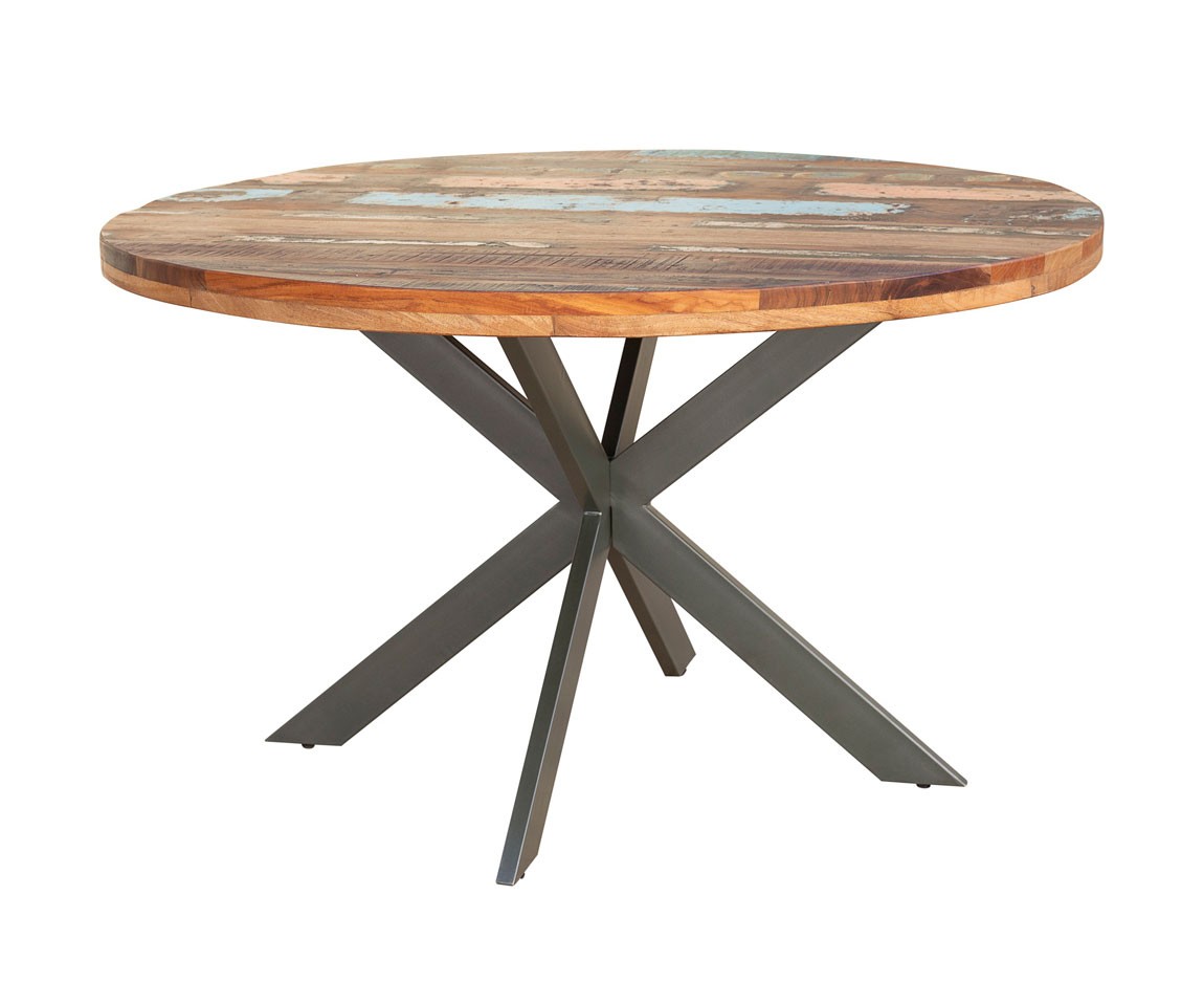 Estila Industriálny okrúhly jedálenský stôl Delia z agátového masívu hnedej farby s čiernymi kovovými nohami 130cm