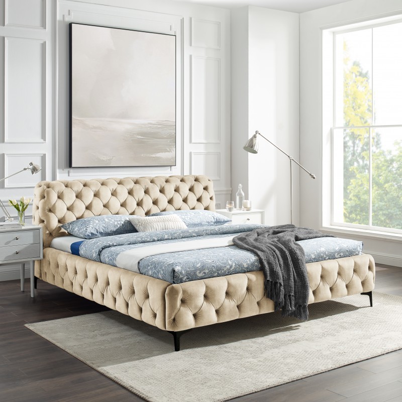 Estila Elegantná chesterfield manželská posteľ Modern Barock so zamatovým krémovým čalúnením 180x200