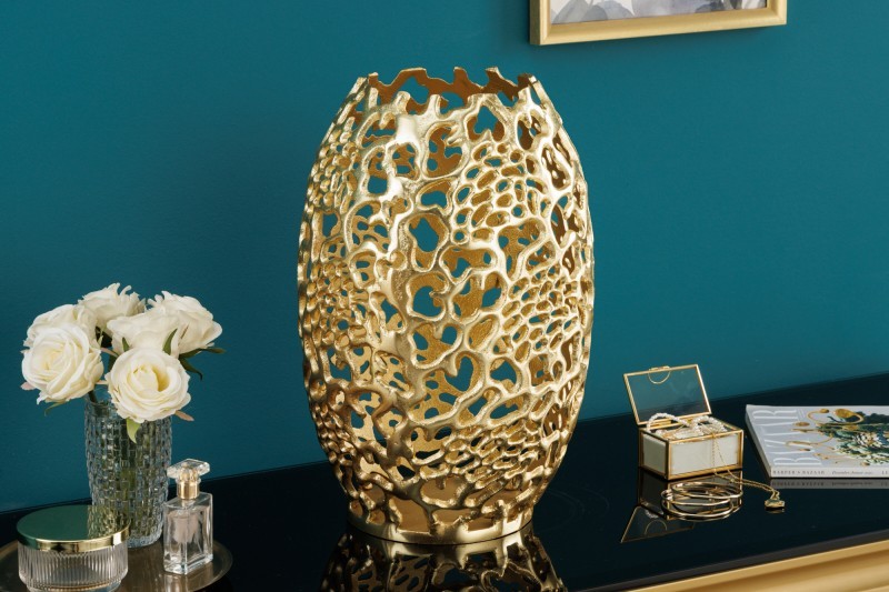 Estila Art deco kovová váza Hoja v zlatom prevedení 40cm