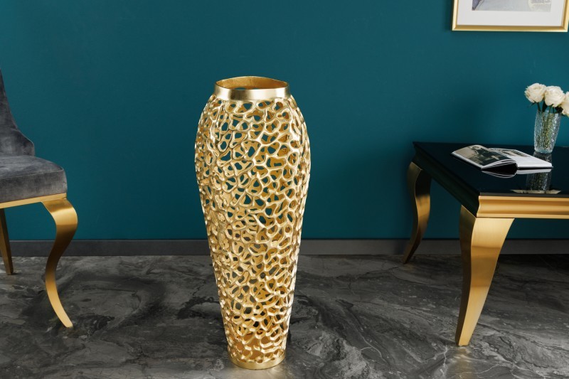 Estila Dizajnová váza Hoja v art deco štýle s kovovou konštrukciou zlatej farby 65cm