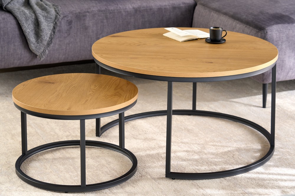 Estila Dizajnový set dvoch okrúhlych konferenčných stolíkov Nadja z dreva a kovu hnedo-čiernej farby