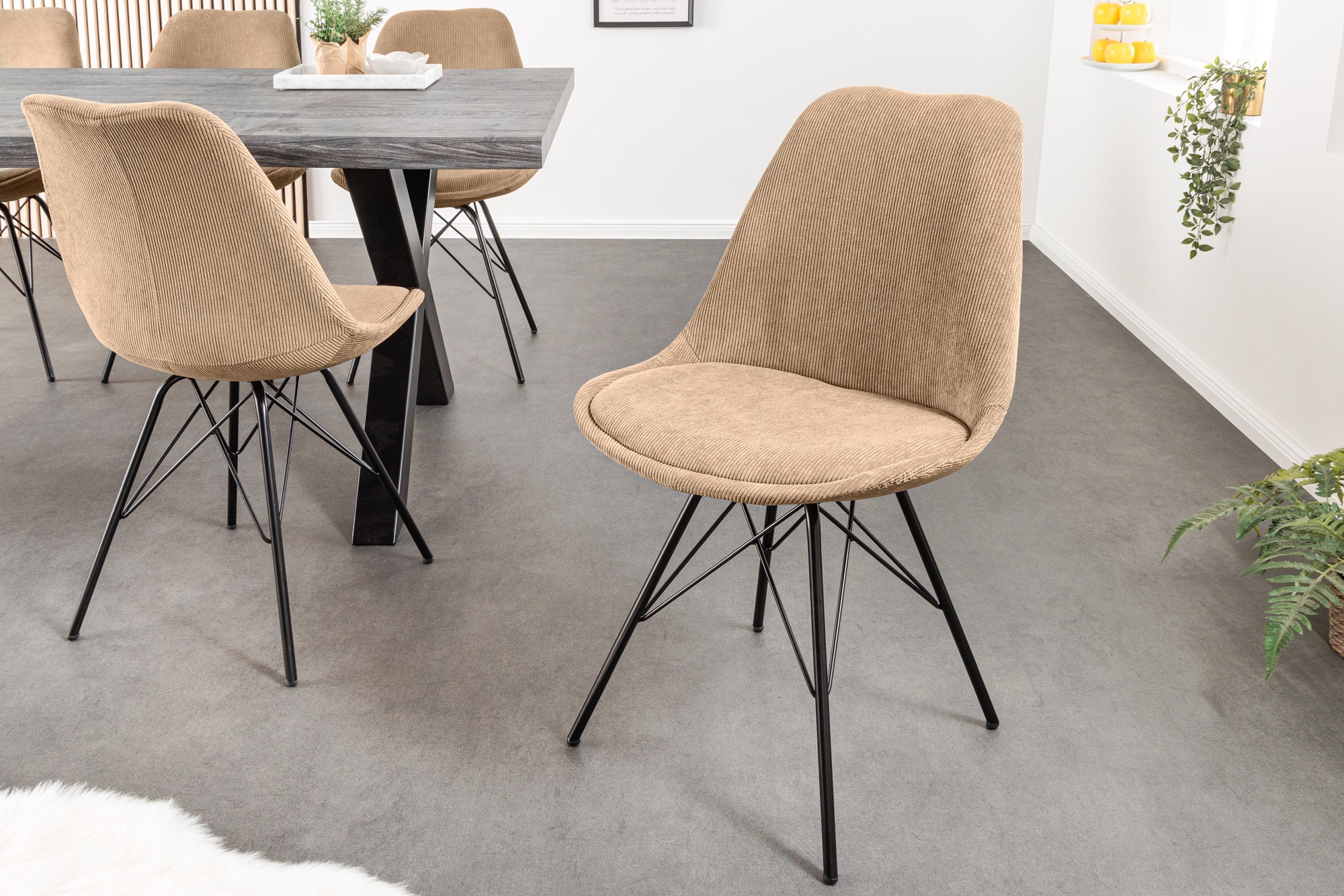 Estila Moderná dizajnová stolička Scandinavia s menčestrovým čalúnením v ovsenej farbe